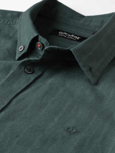 Dockers Men's Green Textured Smart Casual Full Sleeve Shirt