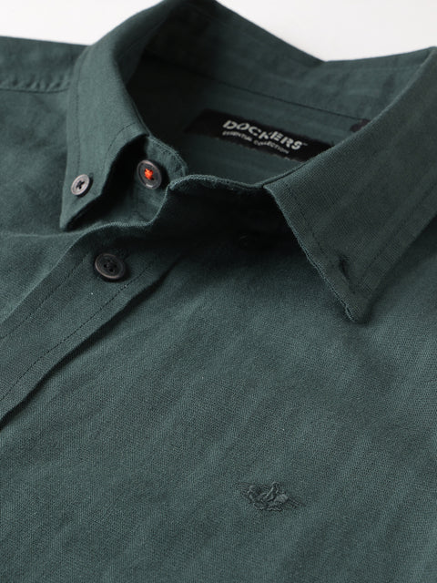 Dockers Men's Green Textured Smart Casual Full Sleeve Shirt