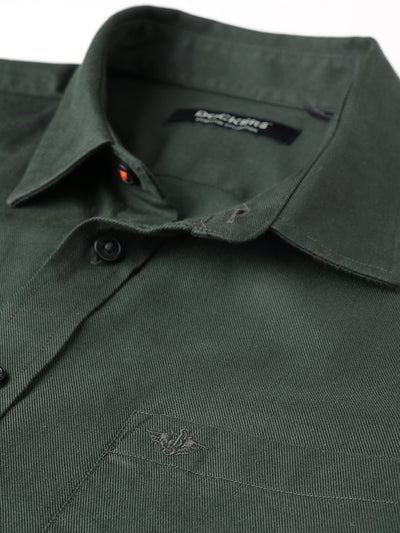 Dockers Men's Green Twill Button-Down Full Sleeve Shirt