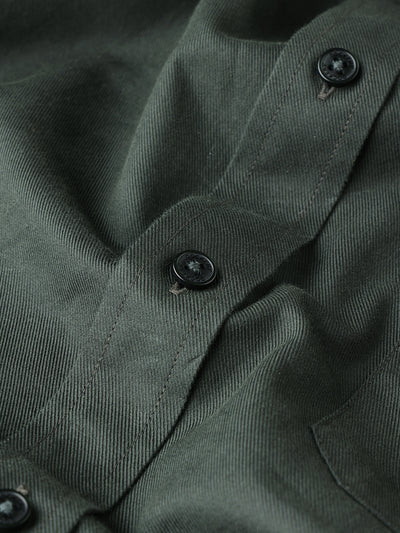 Dockers Men's Green Twill Button-Down Full Sleeve Shirt