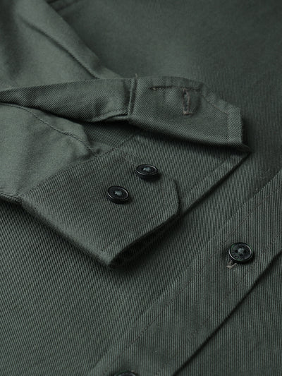 Dockers Men's Green Twill Button-Down Full Sleeve Shirt
