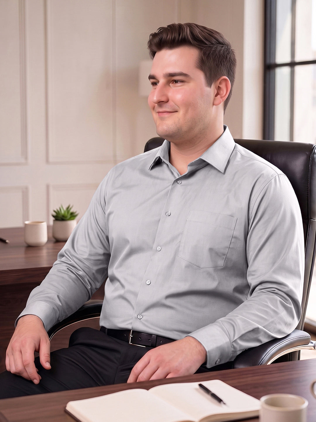 Dockers Men's Grey Cotton Office Shirt – Spread Collar, Regular Fit