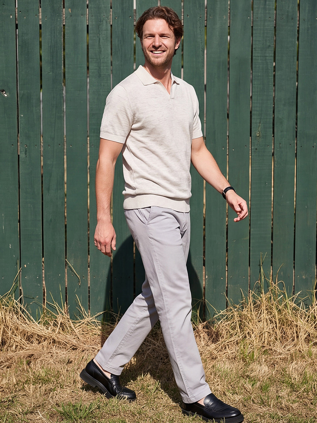 Dockers Men's Grey Melange Self-Design Polo T-Shirt