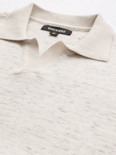 Dockers Men's Grey Melange Self-Design Polo T-Shirt