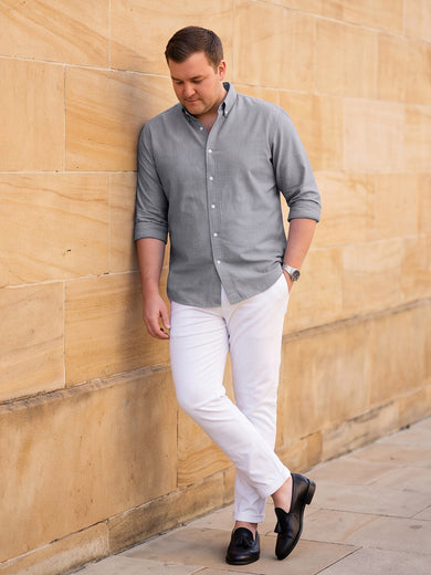 Dockers Men's Grey Oxford Button-Down Full Sleeve Shirt