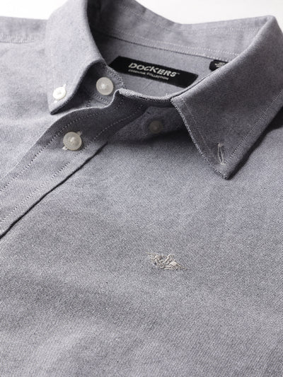 Dockers Men's Grey Oxford Button-Down Full Sleeve Shirt