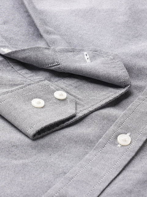 Dockers Men's Grey Oxford Button-Down Full Sleeve Shirt