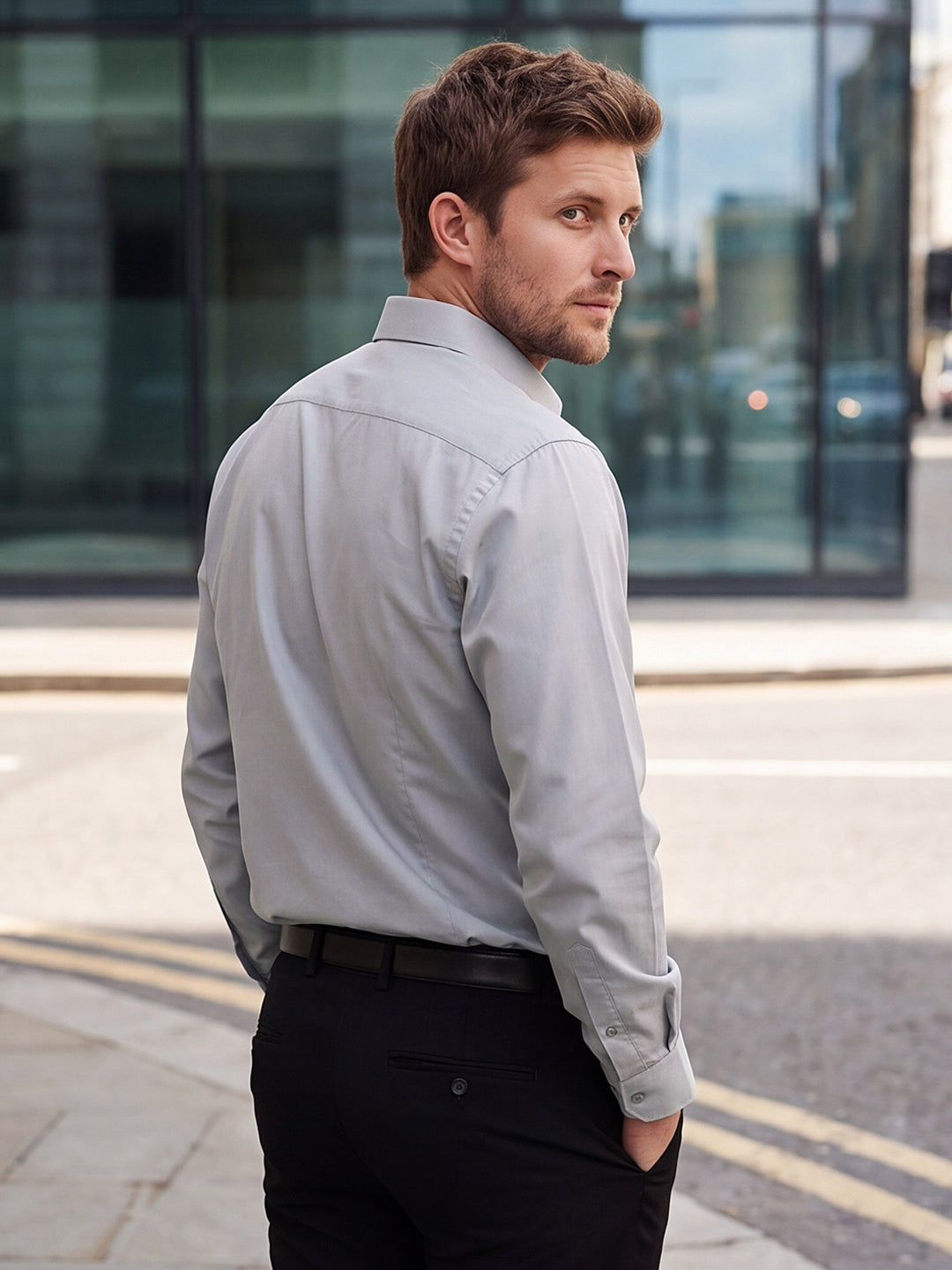 Dockers Men's Grey Solid Cotton Formal Shirt – Full Sleeve