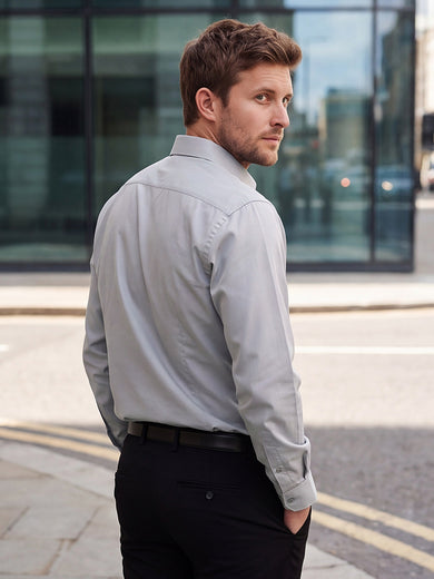 Dockers Men's Grey Solid Cotton Formal Shirt – Full Sleeve
