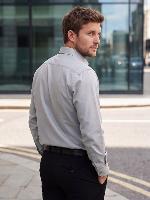 Dockers Men's Grey Solid Cotton Formal Shirt – Full Sleeve