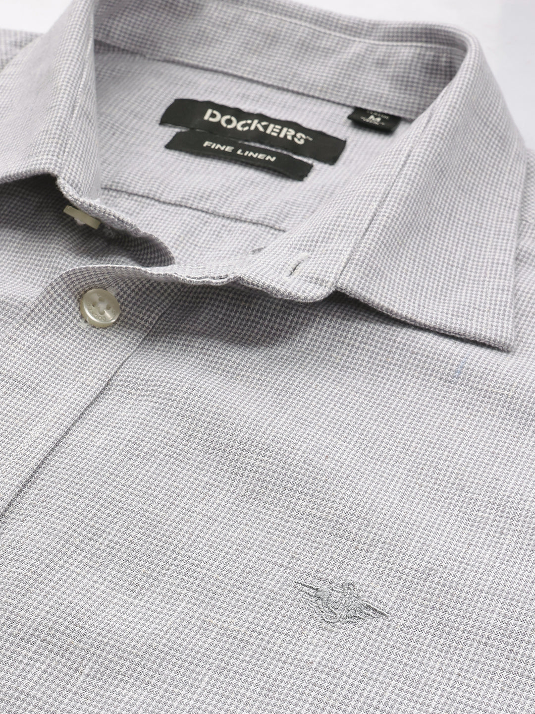 Dockers Men's Grey Textured Cotton-Linen Spread Collar Full Sleeve Shirt
