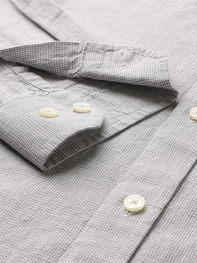 Dockers Men's Grey Textured Cotton-Linen Spread Collar Full Sleeve Shirt