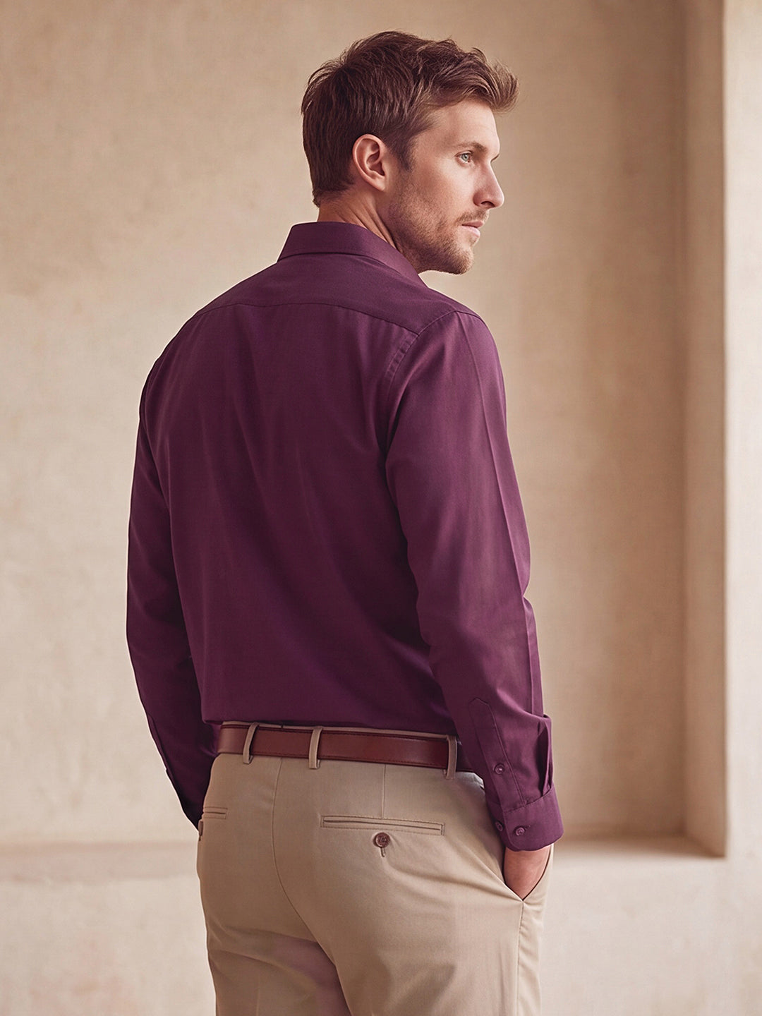 Dockers Men's Maroon Semi-Formal Cotton Shirt – Full Sleeve