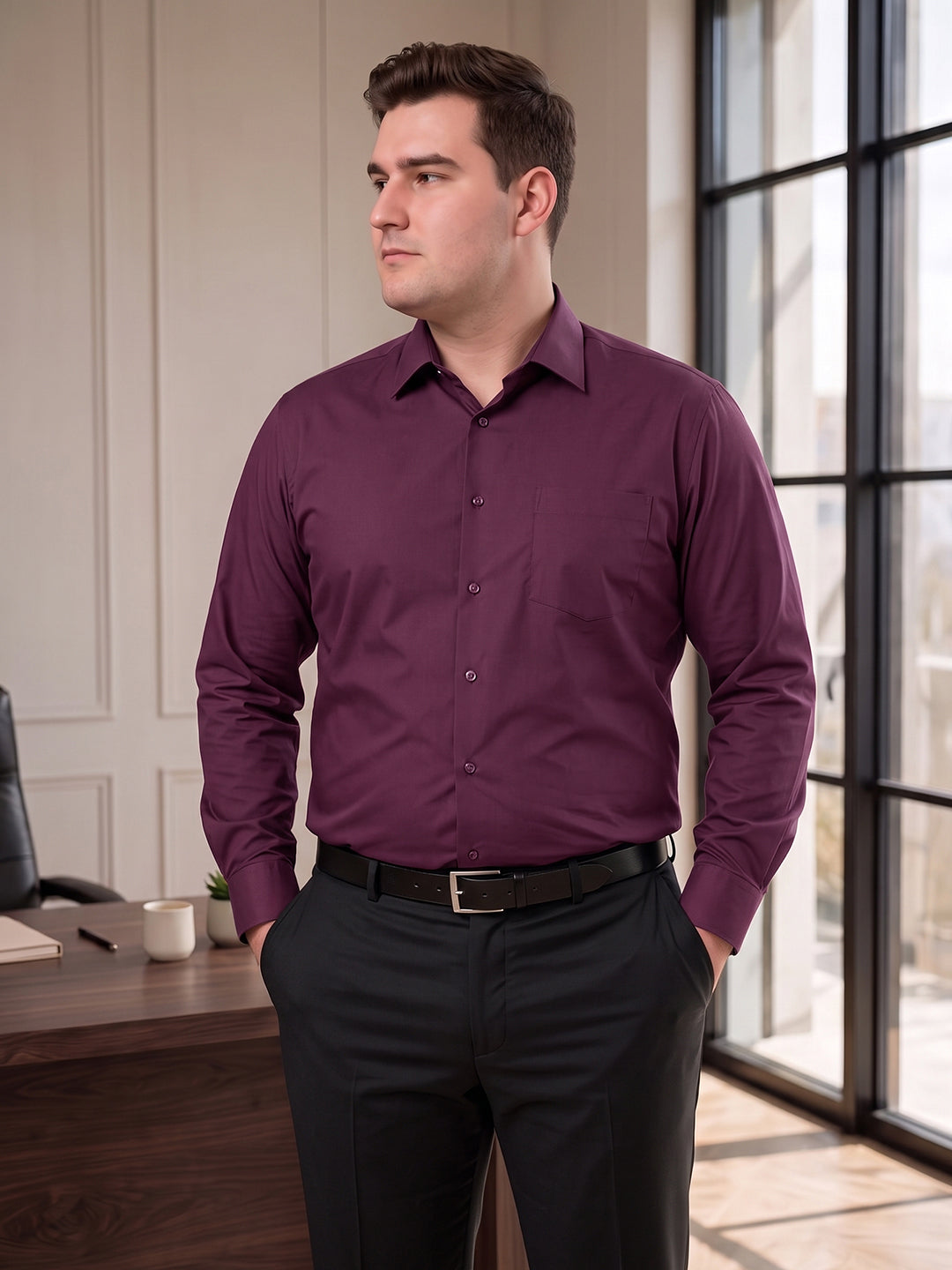 Dockers Men's Maroon Solid Cotton Formal Shirt – Full Sleeve