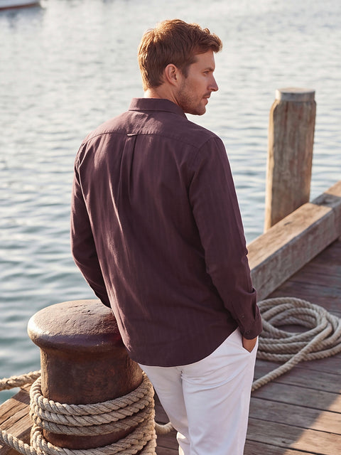 Dockers Men's Maroon Textured Button-Down Full Sleeve Shirt
