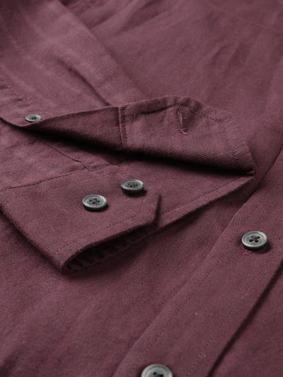 Dockers Men's Maroon Textured Button-Down Full Sleeve Shirt