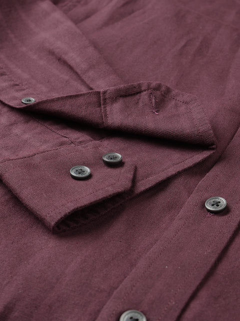 Dockers Men's Maroon Textured Button-Down Full Sleeve Shirt