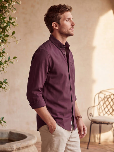 Dockers Men's Maroon Twill Button-Down Full Sleeve Shirt
