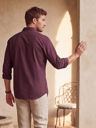 Dockers Men's Maroon Twill Button-Down Full Sleeve Shirt