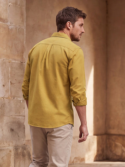 Dockers Men's Mustard Twill Spread Collar Full Sleeve Shirt