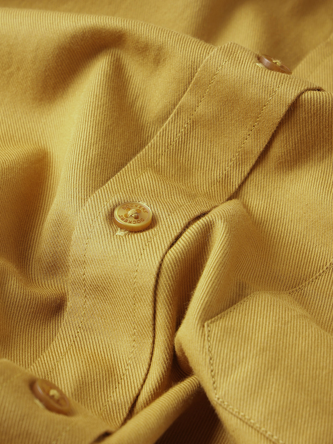 Dockers Men's Mustard Twill Spread Collar Full Sleeve Shirt