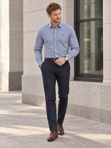 Dockers Men's Navy Blue Gingham Check Spread Collar Full Sleeve Shirt