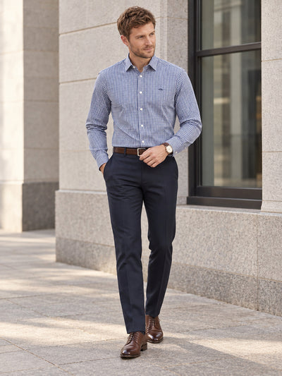 Dockers Men's Navy Blue Gingham Check Spread Collar Full Sleeve Shirt