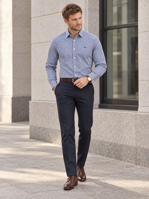 Dockers Men's Navy Blue Gingham Check Spread Collar Full Sleeve Shirt