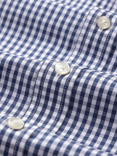 Dockers Men's Navy Blue Gingham Check Spread Collar Full Sleeve Shirt