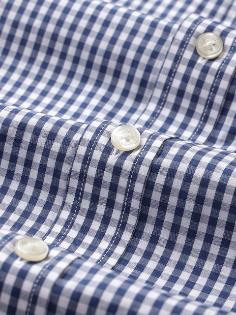 Dockers Men's Navy Blue Gingham Check Spread Collar Full Sleeve Shirt