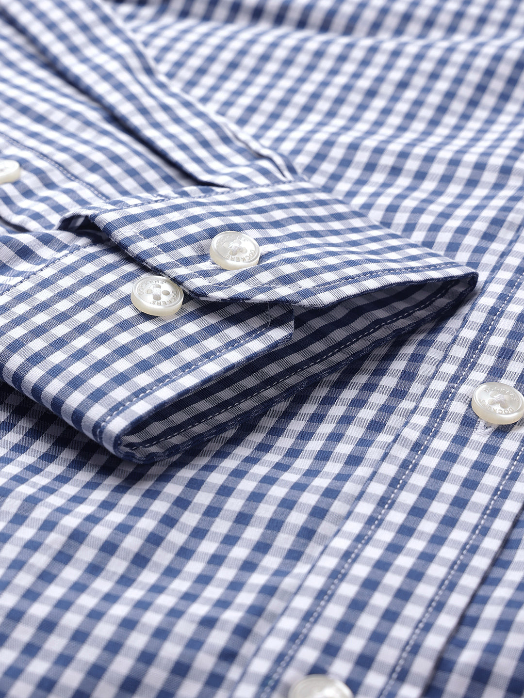 Dockers Men's Navy Blue Gingham Check Spread Collar Full Sleeve Shirt