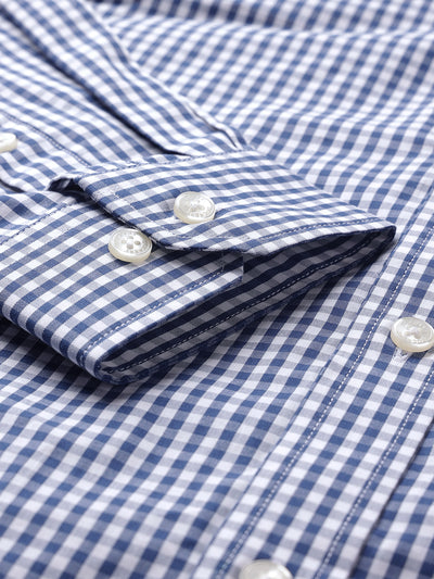 Dockers Men's Navy Blue Gingham Check Spread Collar Full Sleeve Shirt