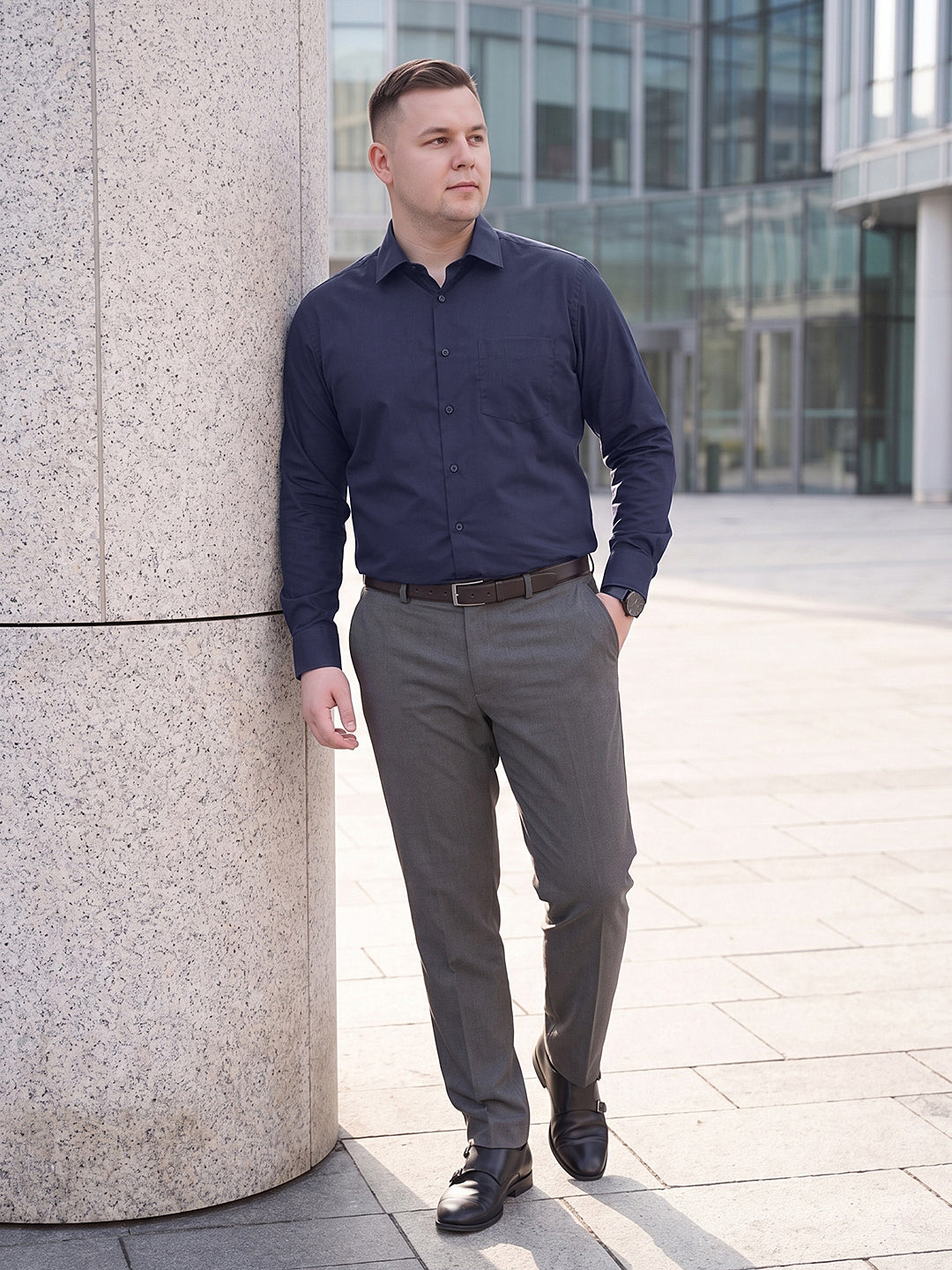 Dockers Men's Navy Blue Solid Smart Casual Full Sleeve Shirt