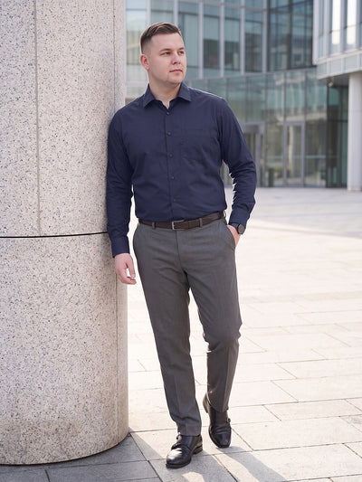 Dockers Men's Navy Blue Solid Smart Casual Full Sleeve Shirt