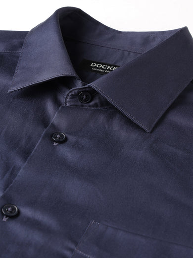 Dockers Men's Navy Blue Solid Smart Casual Full Sleeve Shirt