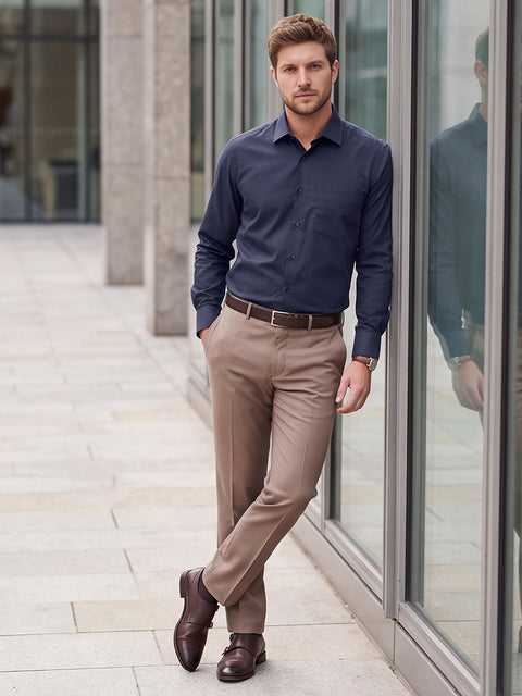 Dockers Men's Navy Blue Solid Cotton Formal Shirt – Full Sleeve