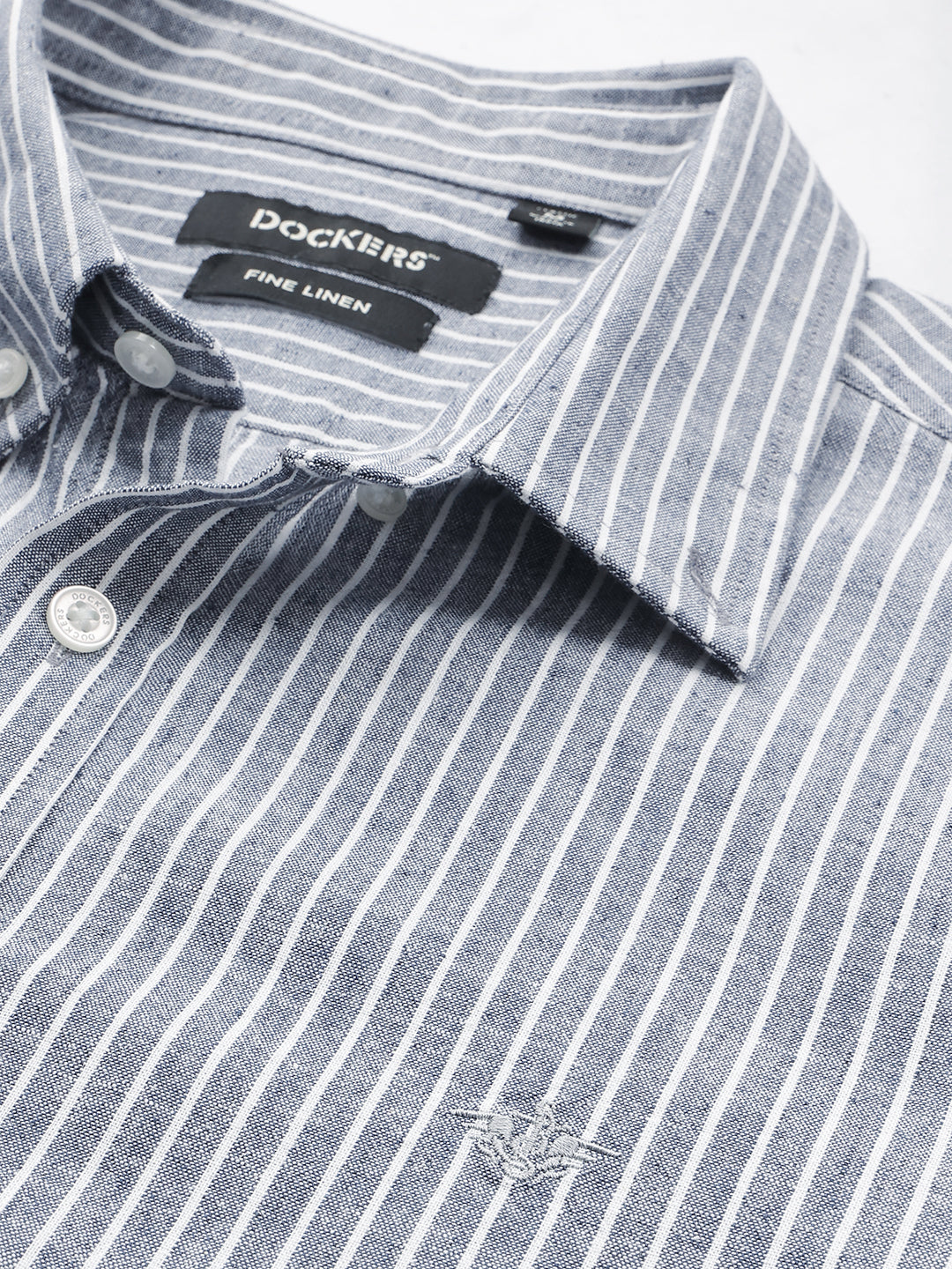 Dockers Men's Navy Blue Striped Cotton-Linen Button-Down Full Sleeve Shirt