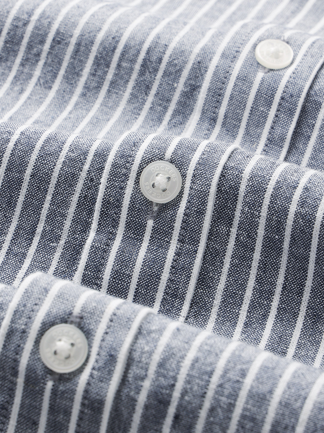 Dockers Men's Navy Blue Striped Cotton-Linen Button-Down Full Sleeve Shirt
