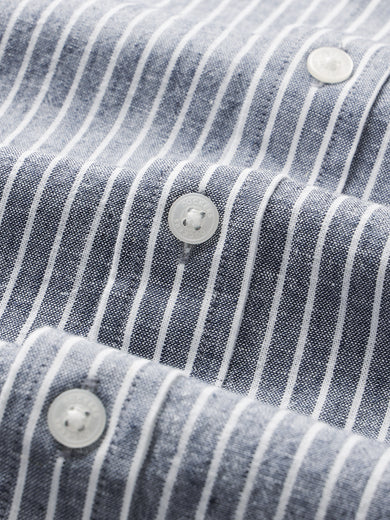 Dockers Men's Navy Blue Striped Cotton-Linen Button-Down Full Sleeve Shirt