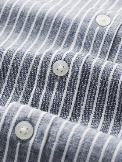 Dockers Men's Navy Blue Striped Cotton-Linen Button-Down Full Sleeve Shirt