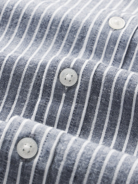 Dockers Men's Navy Blue Striped Cotton-Linen Button-Down Full Sleeve Shirt