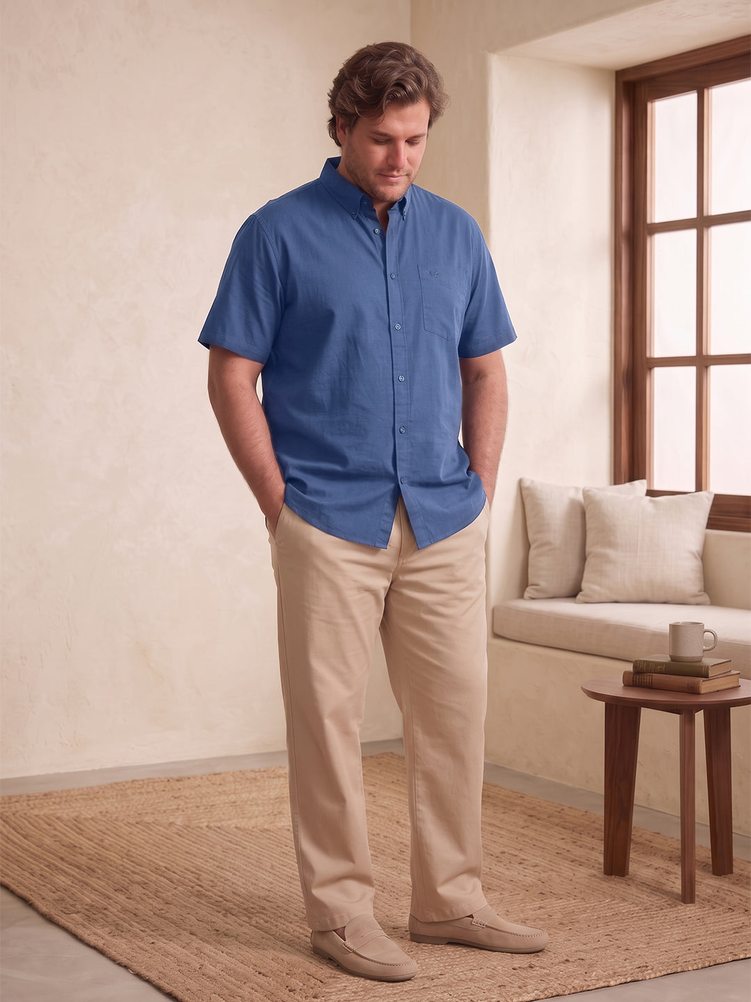 Dockers Men's Navy Blue Twill Button-Down Half Sleeve Shirt