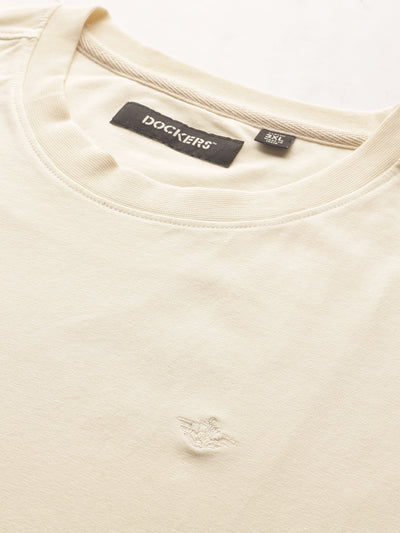 Dockers Men Off White Regular Fit Crew Neck Solid T-Shirt