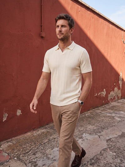Dockers Men Off White Regular Fit Self Design Polo T-Shirt
