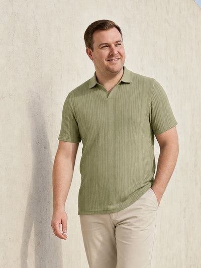 Dockers Men Olive Regular Fit Polo Collar Vertical Stripes T-Shirt