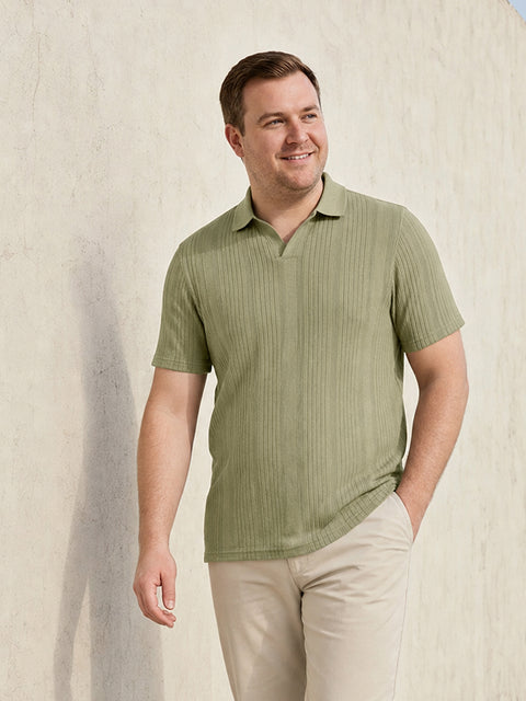 Dockers Men Olive Regular Fit Polo Collar Vertical Stripes T-Shirt