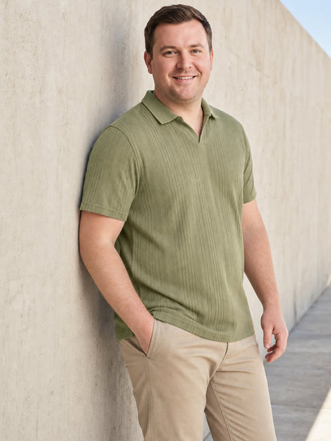 Dockers Men Olive Regular Fit Polo Collar Vertical Stripes T-Shirt
