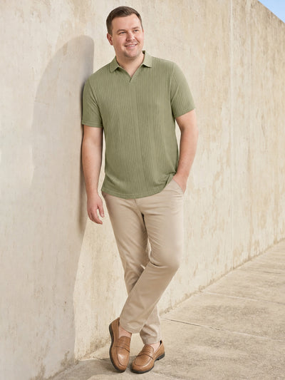 Dockers Men Olive Regular Fit Polo Collar Vertical Stripes T-Shirt