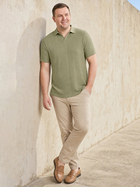 Dockers Men Olive Regular Fit Polo Collar Vertical Stripes T-Shirt