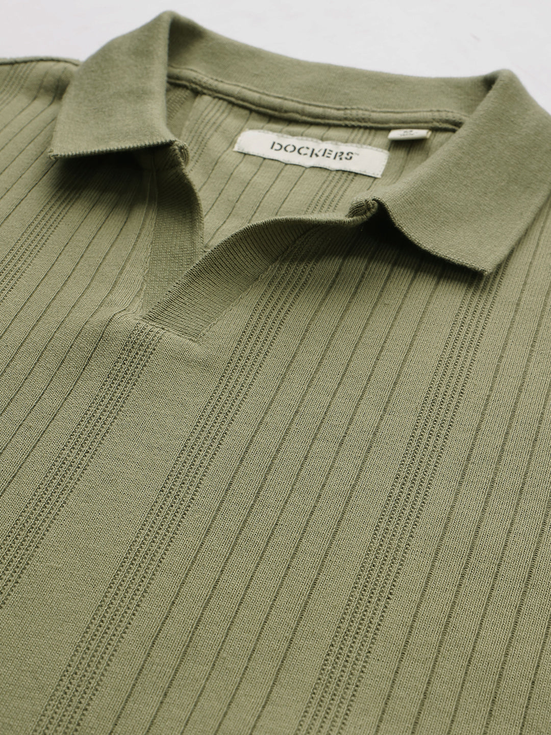 Dockers Men Olive Regular Fit Polo Collar Vertical Stripes T-Shirt